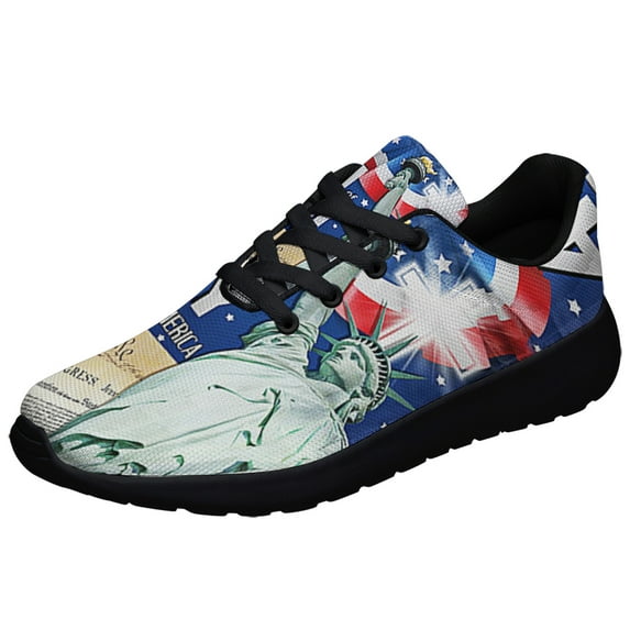 God Bless America Patriot Independence Day 4th of July Shoes Sneakers for Women Men Black Size 10.5