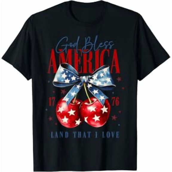 God Bless America Patriotic Cherries 4Th July Usa T-Shirt