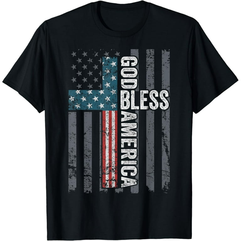 God Bless America Patriotic Flag With Cross T-Shirt God Bless America Patriotic Flag With Cross T-Shirt