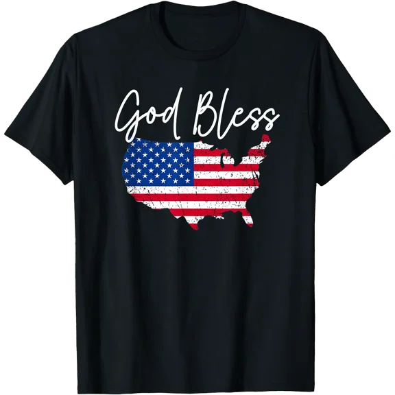 God Bless America Patriotic Distressed Flag US Map July 4th T-Shirt