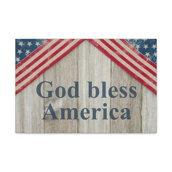 God Bless America Patriotic Message Canvas Wall Art for Home Decor Ready-to-Hang