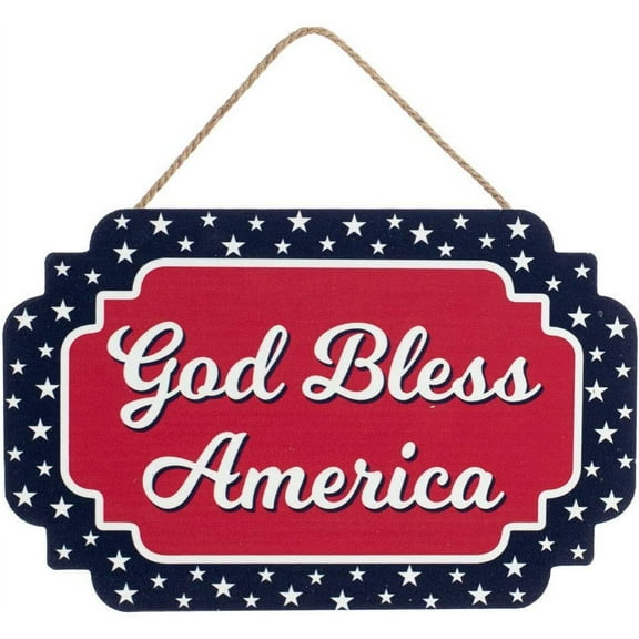 God Bless America Patriotic Sign - 12.5" x 8", President's Day, Memorial Day, 4th of July, Election, USA, Wreath, Christmas
