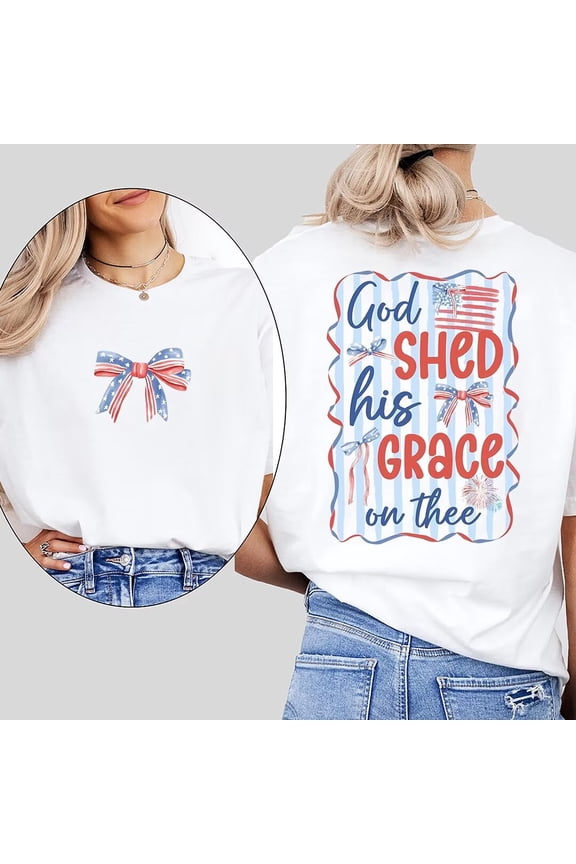 God Bless America Print Tshirts Patriotic 4th of July Graphic Tees American Pride Faith Casual Short Sleeve Tops Cotton Shirts for Daily Outfits White,L