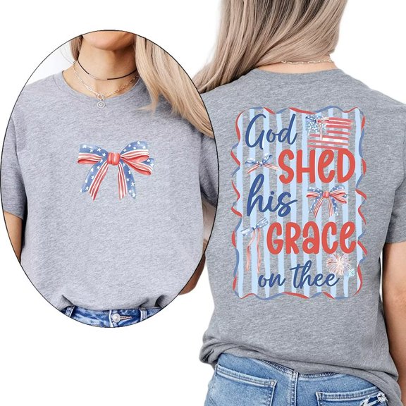 God Bless America Print Tshirts for Women Patriotic 4th of July Graphic Tees American Pride Faith Shirts Casual Short Sleeve Tops for Holiday Gray,3XL