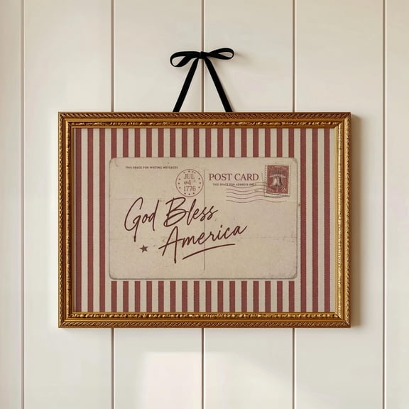 God Bless America Printable Vintage USA Postcard Wall Art Patriotic July 4th Decor Americana Anniversary Print, Unframed Poster