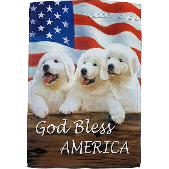 God Bless America Puppies Garden Flag - 12" x 18", Memorial Day, Spring, 4th of July, Summer, USA, Election, President's Day