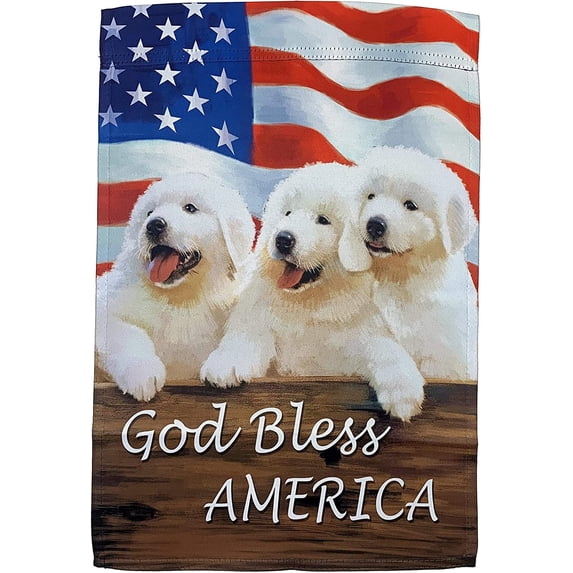 God Bless America Puppies Garden Flag - 12" x 18", Memorial Day, Spring, 4th of July, Summer, USA, Election, President's Day