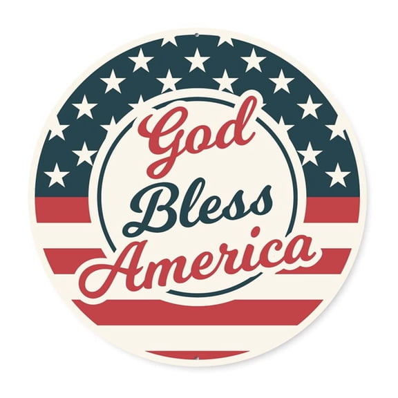 God Bless America Retro Round Aluminum Metal Decor Sign - 12" Round