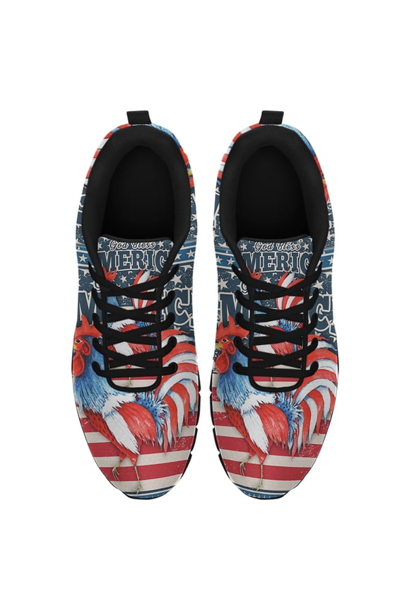 God Bless America Rooster American Flag Us Running Shoes Sneakers Mesh Black Size 7.5