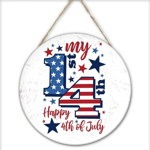 God Bless America Round Wood Hanging Sign Happy 4th of July Wooden Sign Patriotic Theme Decor for Fourth of July Independence American National Memorial Day Hanging Ornaments