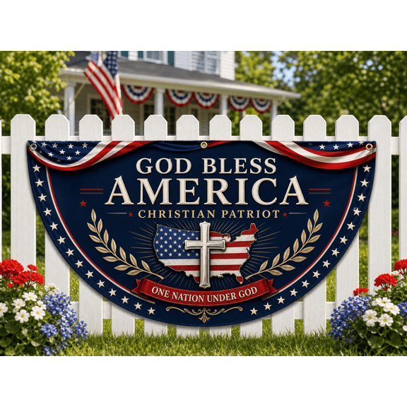 God Bless America Semicircle Banner, America 250th Anniversary Christian Patriot Decor
