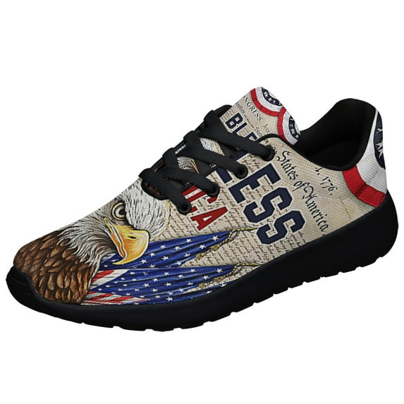 God Bless America Shoes Patriotic Eagle Independence Day Print Sneakers Lightweight Comfortable Running Shoes for Men Women Black Size 12