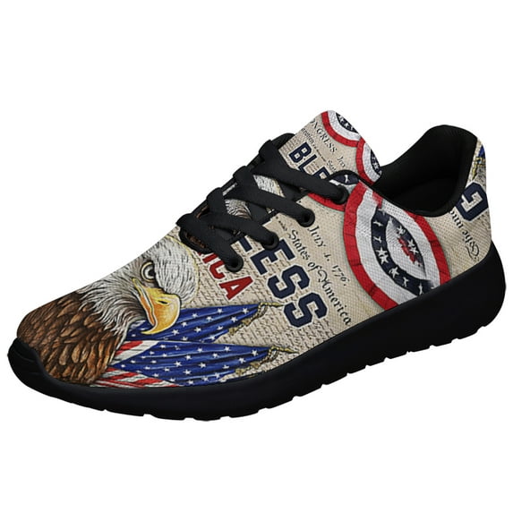 God Bless America Patriotic Eagle Independence Day Shoes Sneakers for Women Men Black Size 9.5