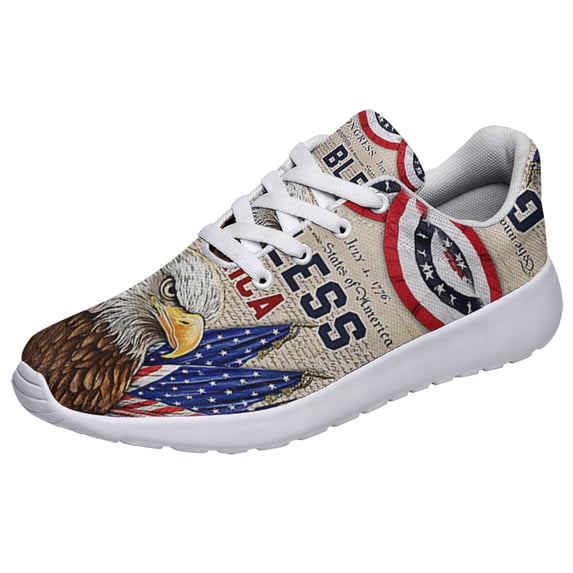 God Bless America Shoes Patriotic Eagle Independence Day Print Sneakers Lightweight Comfortable Running Shoes for Men Women White Size 8.5