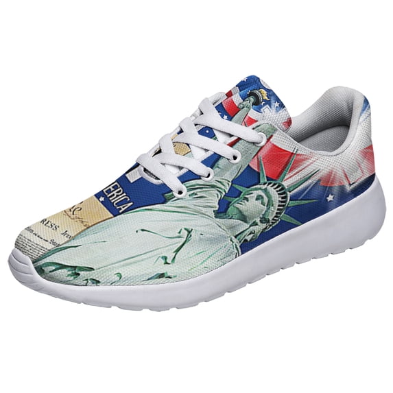 God Bless America Shoes Patriotic Independence Day 4th Of July Shoes Print Sneakers Lightweight Comfortable Running Shoes for Men Women White Size 9.5
