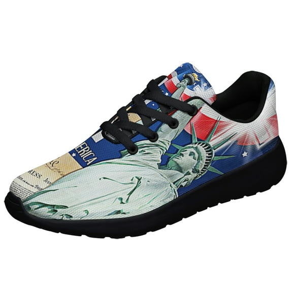 God Bless America Shoes Patriotic Independence Day 4th Of July Shoes Print Sneakers Lightweight Comfortable Running Shoes for Men Women Black Size 5