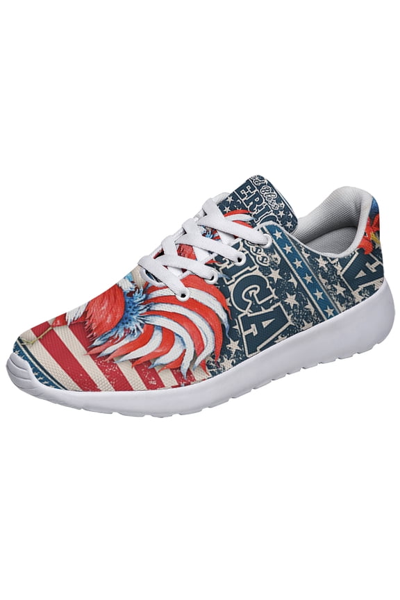 God Bless America Shoes Rooster American Flag US Print Sneakers Lightweight Comfortable Running Shoes for Men Women White Size 3.5