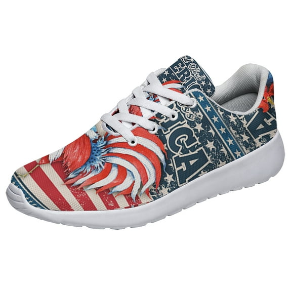 God Bless America Shoes Rooster American Flag US Print Sneakers Lightweight Comfortable Running Shoes for Men Women White Size 8.5