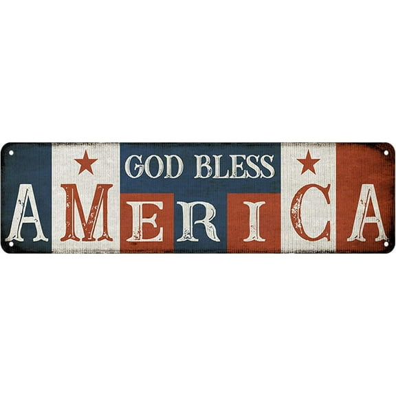 God Bless America Sign Vintage American Flag Metal Tin Sign Patriotic Wall Decor Gifts For Men God Bless USA Signs Outdoor God Metal Sign Vintage Man Cave Americana Decor Bar Sign 4"x16"