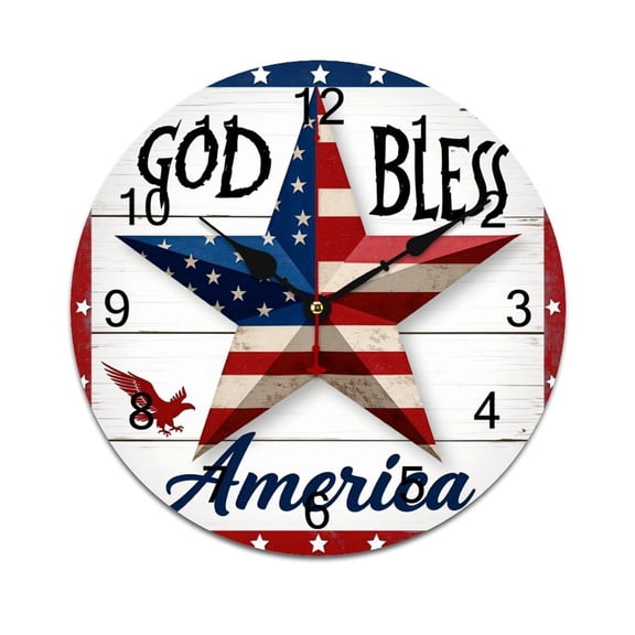 God Bless America Star Banner-1 Time Decorative Wall Clocks Round Large Wall Watch Bedroom Home Decor 10in