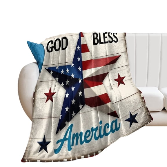 God Bless America Star Flag Blanket Throw Blankets Warm Cozy Lightweight Couch Blanket Stuff Gifts for Women Mom Teens