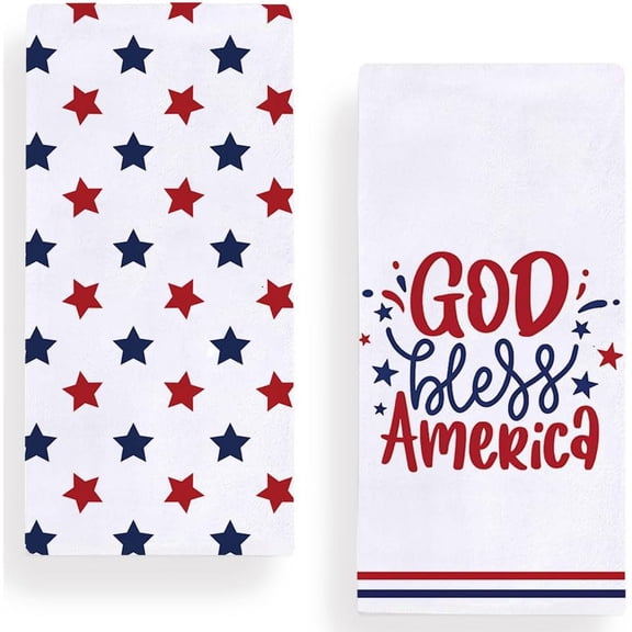God Bless America Star Patriotic Kitchen Towels Dish Towels, 4th of July Memorial Day Independence Day 18x26 Inch Seasonal Decoration Hand Towels Set of 2
