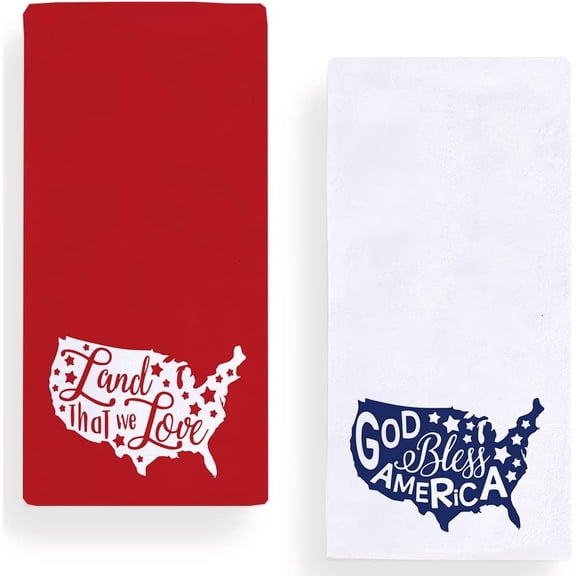 God Bless America Stars 4th of July Kitchen Towels Dish Towels, 18x26 Inch Patriotic Land That We Love Decor Hand Towels Set of 2
