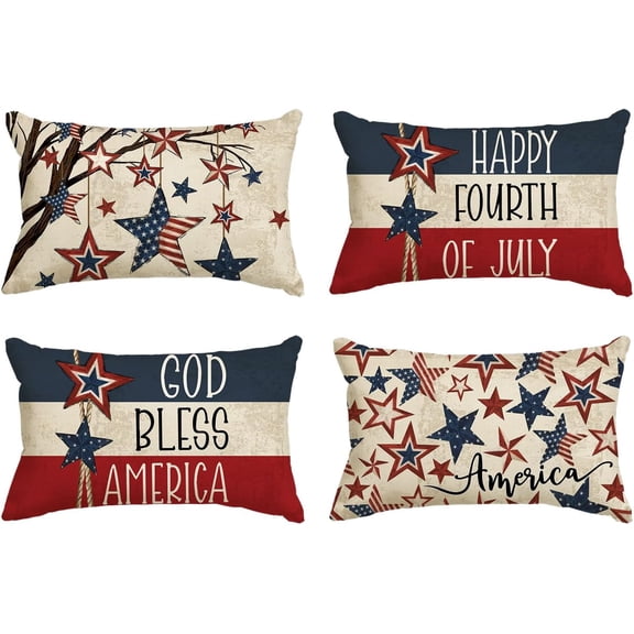 God Bless America Stars Tree Throw Pillow Covers, 18 x 18 Inch 4th of July Patriotic Independence Memorial Day USA Flag Cushion Case for Sofa Couch Set of 4
