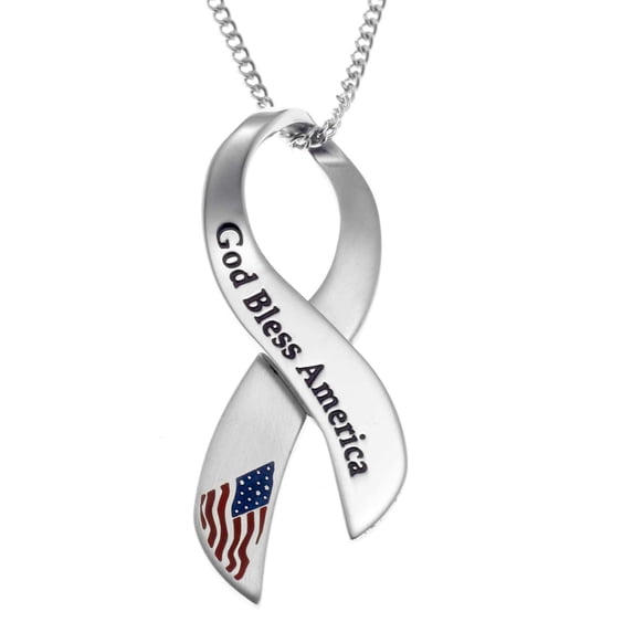 God Bless America Steel Ribbon Pendant Necklace