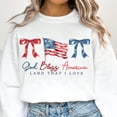 thumbnail image 1 of God Bless America Sweatshirt, Coquette Fourth of July Pullover, American Flag Retro America Patriotic Memorial Day Shirt, 1 of 5