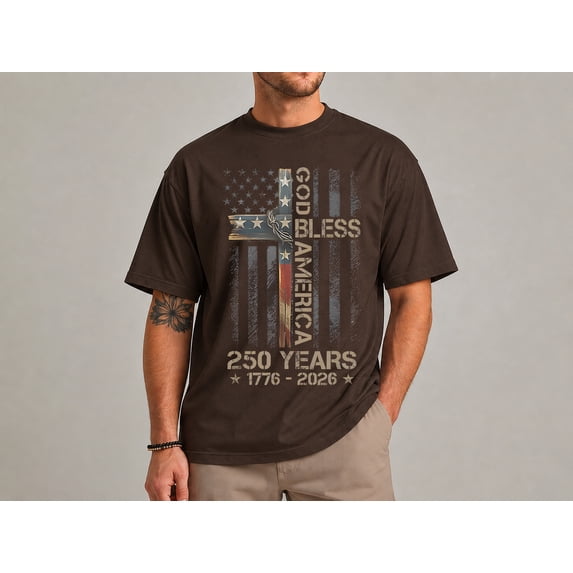 God Bless America T-Shirt, 250 Years 1776 2026 Christian USA Flag Shirt, Fourth of July Shirt
