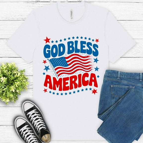 God Bless America T-Shirt | Patriotic USA Flag Tee for Men and Women , White, 2XL