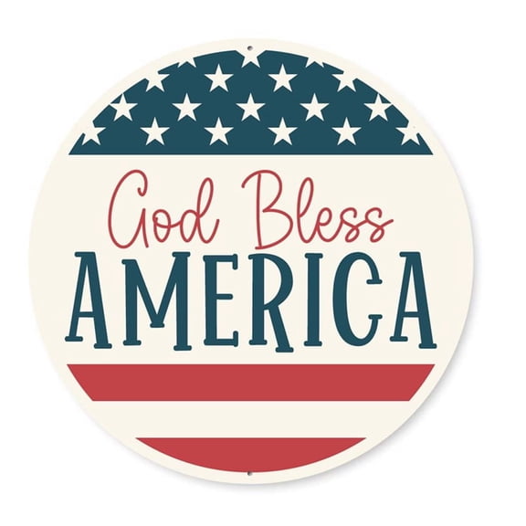 God Bless America USA Flag Circular Aluminum Metal Decor Sign - 12" Round