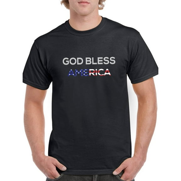 God Bless America USA Flag Graphic Men Black T-Shirt, Male Small