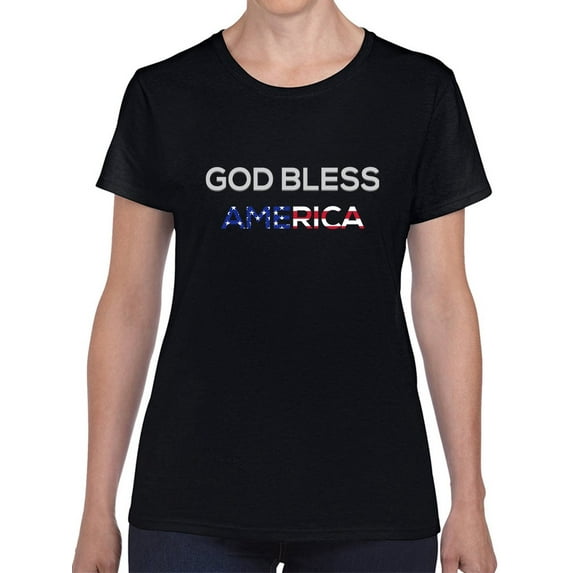 God Bless America USA Flag Graphic Women Black T-Shirt, Female XX-Large