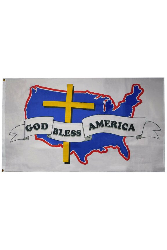 God Bless America United States Map Christian Cross White 3'x5' Polyester Flag