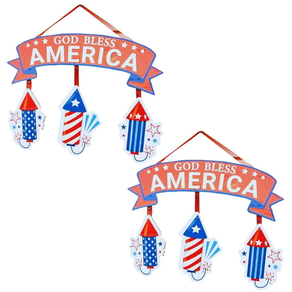 God Bless America Wall Sign 2-Pack, Patriotic 4th of July Porch Decor with Fireworks Decoration