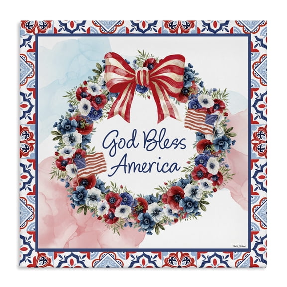 Stupell Industries God Bless America Wreath Canvas Wall Art, design by Nicole DeCamp