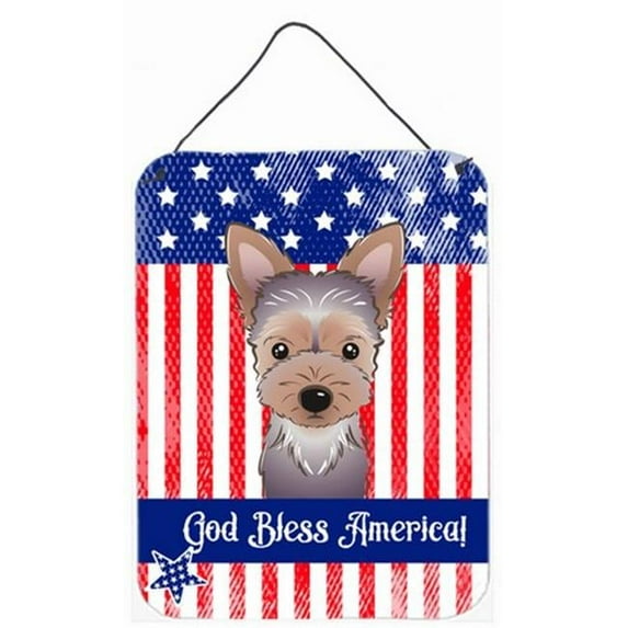 God Bless American Flag with Yorkie Puppy Wall or Door Hanging Prints