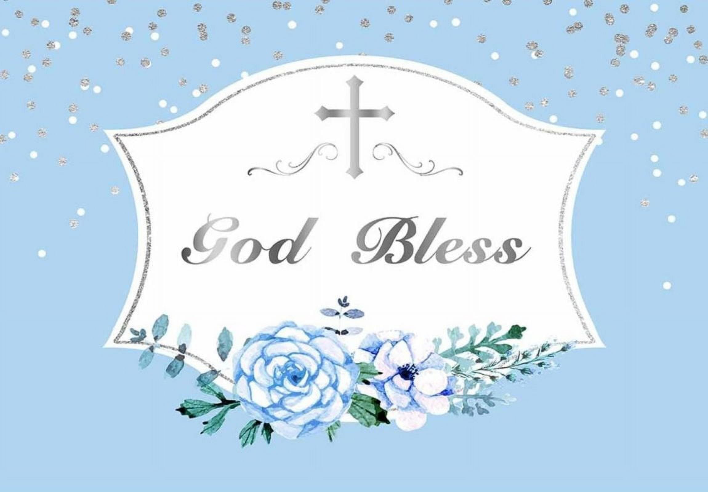 God Bless Backdrop Blue Silver Baptism Party First Holy Communion ...