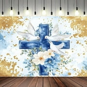 God Bless Backdrop for First Holy Communion Christening Background Baptism Party Banner Floral Boy Baby Blue Shower Dove Angle Party Supplies Decorations Newborn Baby Shower Party Banner