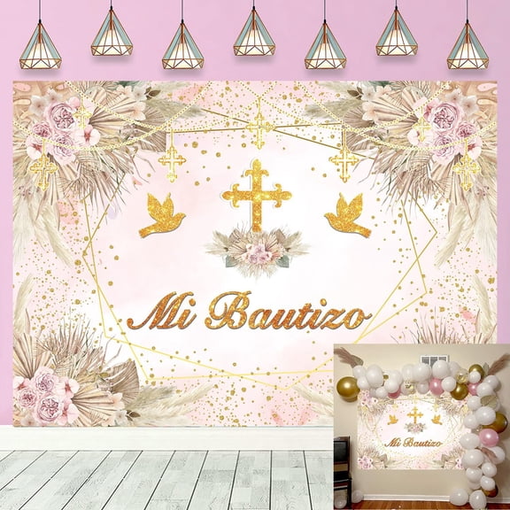 God Bless Baptism Backdrop Boho First Holy Communion Christening Background Religious Bible Church Events Baby Shower Wedding Party Decoration Banner Photo Booth Props