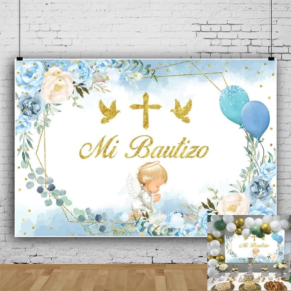 God Bless Baptism Backdrop Brown First Holy Communion Christening Background Religious Bible Church Events Baby Shower Wedding Party Decoration Banner Photo Booth Props
