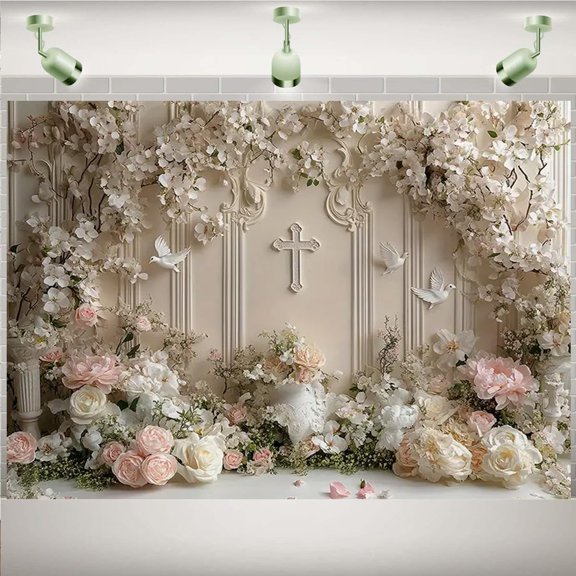 God Bless Baptism Backdrop Floral First Holy Communion Christening Background Religious Bible Church Events Baby Shower Party Decoration Banner Photo Booth Props