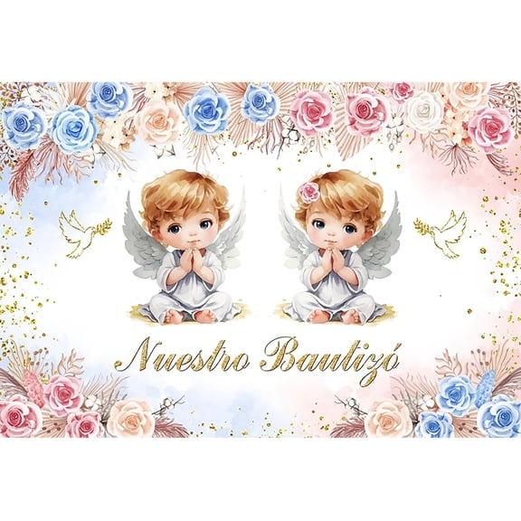 God Bless Baptism Backdrop Flowers First Holy Communion Christening Background Religious Bible Church Events Baby Shower Wedding Party Decoration Banner Photo Booth Props