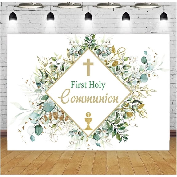 God Bless Baptism Backdrop Green Leaves First Holy Communion Christening Background Religious Bible Church Events Baby Shower Wedding Party Decoration Banner Photo Booth Props
