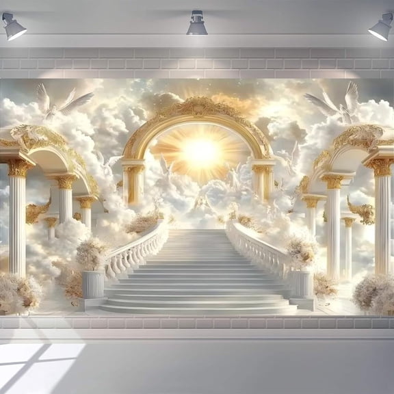 God Bless Baptism Backdrop Heaven First Holy Communion Christening Background Religious Bible Church Events Baby Shower Wedding Party Decoration Banner Photo Booth Props