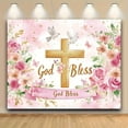 thumbnail image 1 of God Bless Baptism Pink Background Girl First Communion Baptism Background, Polyester, for Party birthday, anniversary, wedding, graduation and bachelorette party decorations, 1 of 5