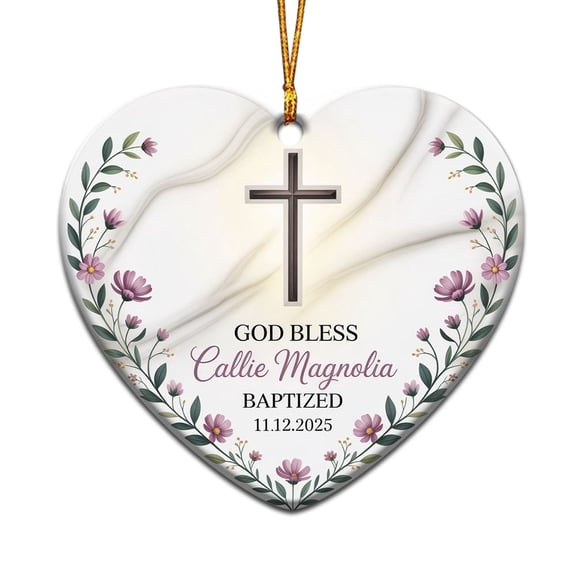 God Bless Baptized Ceramic Christmas Ornament Gift for Godson Goddaughter, Baptism Ceramic Christmas Ornament Xmas, Custom Name Text Baby's & Year Baptized Christmas Ornament 2025