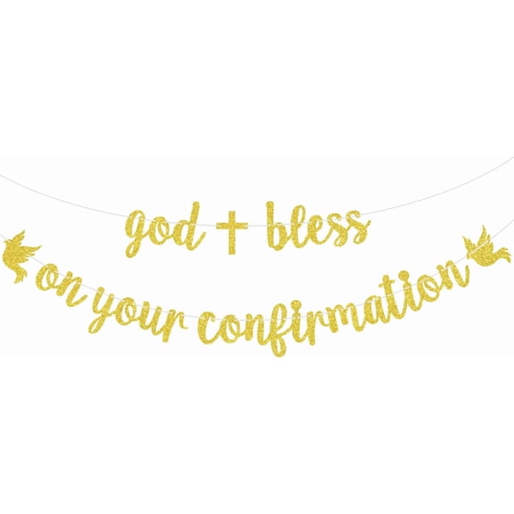 God Bless On Your Confirmation Banner, Confirmation Blessing, First Holy Communion - Religious 1st Birthday, Christening, Wedding, Baby Shower Party Decorations, Gold Glitter
